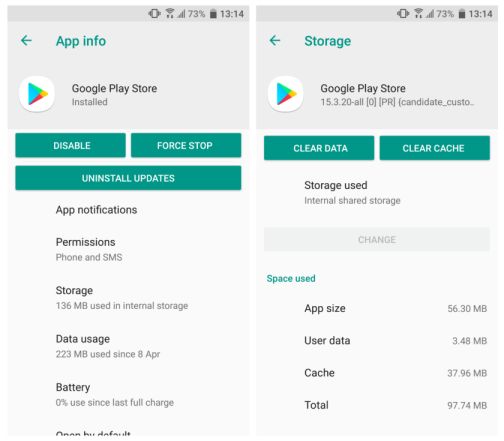 how to Clear cache on Play store 