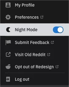 night on reddit app,drakmode on reddit app